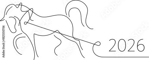 A minimalist one-line drawing of a horse in motion, created in a continuous line art style