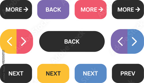 Button Set Customizable Navigation Elements for User Interface Design and Website Development