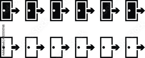 Exit Door Icon Sequence Black Icons Illustrating the Process of Opening & Moving Forward