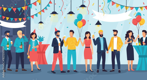 Happy Crowd Enjoying a Festive Party