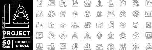 Project management icons set. editable line icons, linear style, workflow symbols