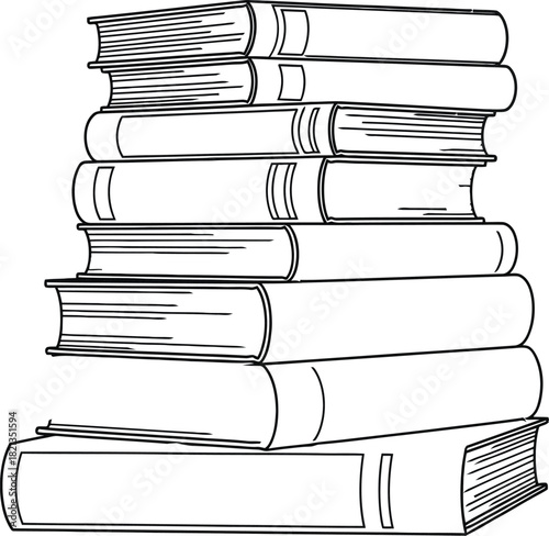 Stack of books line art illustration