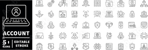 Account icons set: editable line icons. outline, user, profile management graphics