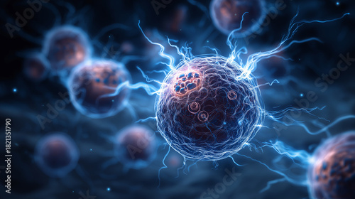 Advanced biohacking glowing cell, Molecular regeneration futuristic biotech