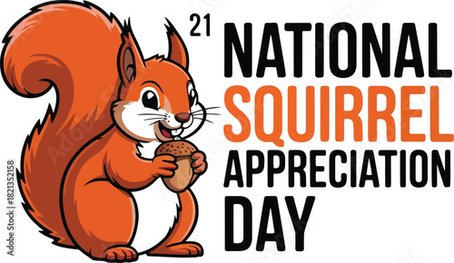 Cartoon squirrel holding acorn national squirrel appreciation day