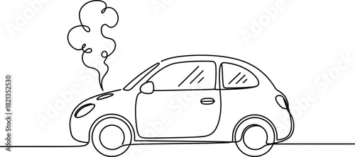 Broken down car sketch with smoke
