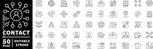 Contact icons set with editable line icons. linear, communication, phone symbols