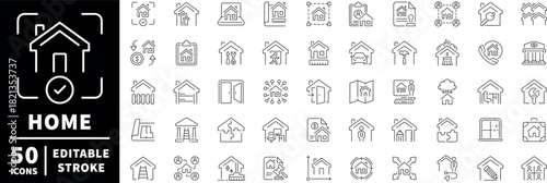 Home and real estate icons set. editable line icons, outline, vector symbols