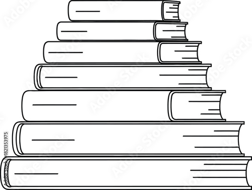 Stack of books black and white illustration