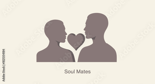 Two silhouetted figures facing each other with a heart symbol between them representing soul mates