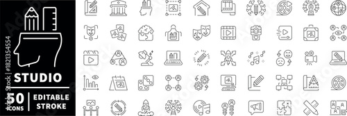 Creative studio icons set. editable line icons, outline, design, and media symbols