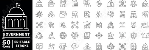 Government icons set. editable line icons with outline civic and agency symbols