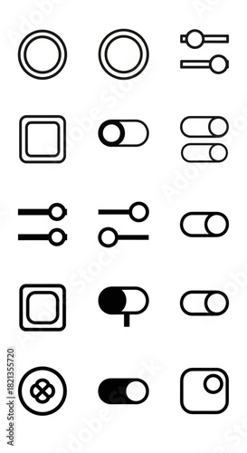 Collection of Modern Digital Interface Toggle and Slider Icons.
