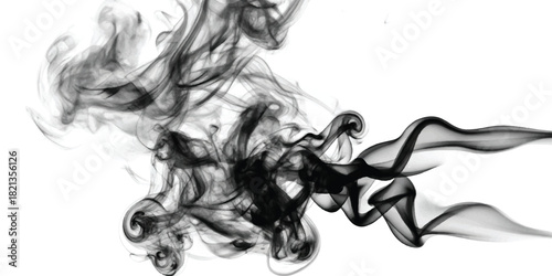 Dynamic abstract black smoke element on white background for design overlays