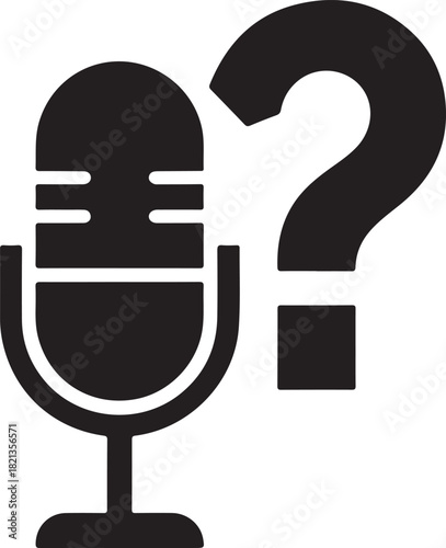 Microphone with question mark icon for audio and podcasting inquiries