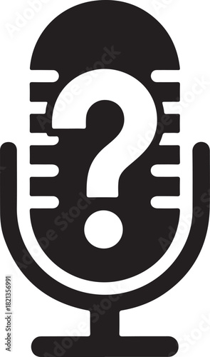 Illustration of a microphone with a question mark representing podcasting and inquiry
