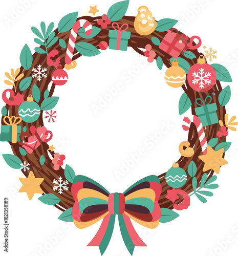 Festive Wreath: A vibrant, handcrafted wreath adorned with holiday embellishments, perfectly captures the spirit of the season.