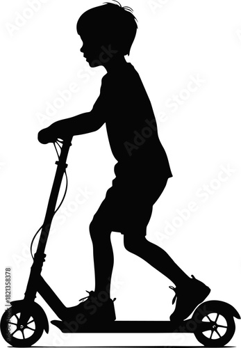 Child Riding Scooter Silhouet...