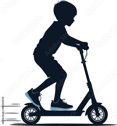Kid on Kick Scooter – Black Silhouette