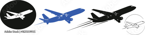 Dynamic airplane flight path illustration with multiple positions and silhouette