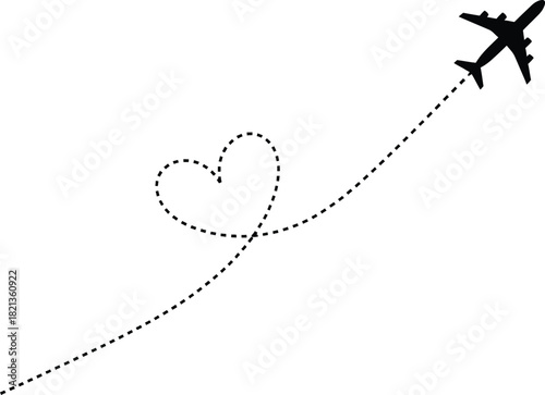 Airplane flying with heart shaped trail on white background for valentine s day