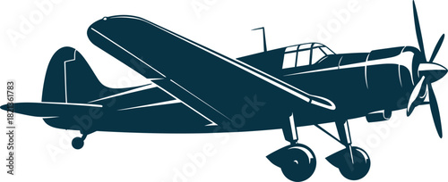 Vintage world war ii dive bomber airplane silhouette illustration on white