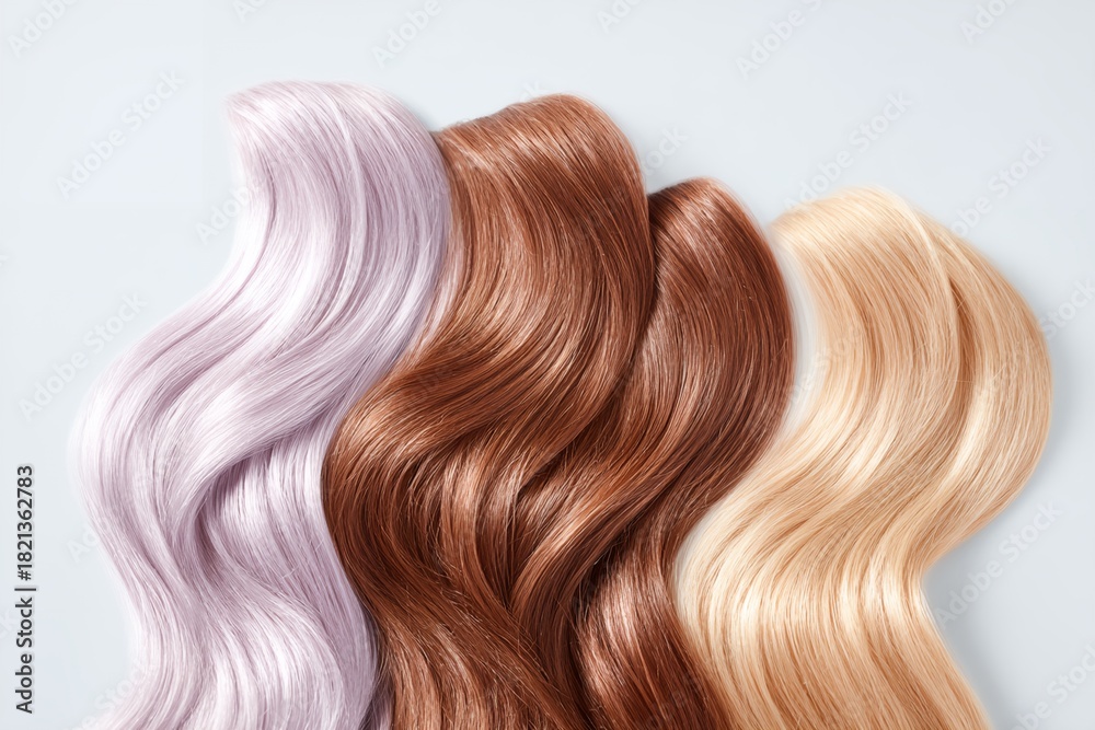 Fototapeta premium Three different colored hair strands are shown