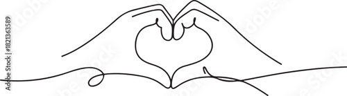 One continuous single line drawing of hand give love isolated. one line Icon drawing with white background