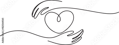 hands embracing heart with love vector illustrator, continuous one line drawing of hug love symbol. one line Icon drawing with white background