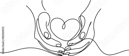 hands embracing heart with love vector illustrator, continuous one line drawing of hug love symbol. one line Icon drawing with white background