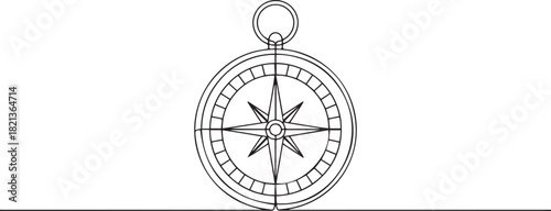 One continuous single line of compass for navigation isolated. one line Icon drawing with white background