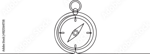 One continuous single line of compass for navigation isolated. one line Icon drawing with white background