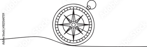 One continuous single line of compass for navigation isolated. one line Icon drawing with white background