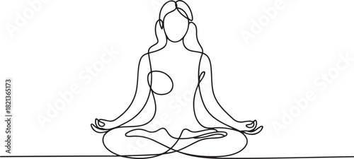 Yoga woman one continuous line drawing minimalist, vector hand drawn lotus pose. one line Icon drawing with white background