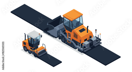 Isometric construction elements set with roads and vehicles