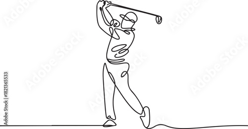 Sport illustration of golf player. Continuous one line drawing, a man playing golf game. one line Icon drawing with white background