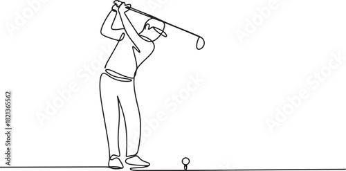 Sport illustration of golf player. Continuous one line drawing, a man playing golf game. one line Icon drawing with white background