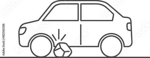 Flat tire car outline isolated on white