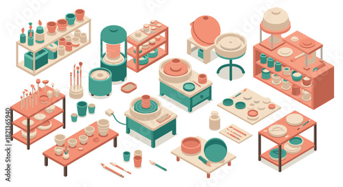 Isometric tow trucks and vehicle ramps set for auto services and repairs