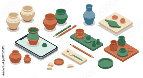 Isometric construction barrier set with traffic signage in various designs