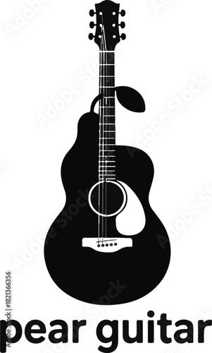 Acoustic guitar silhouette with decorative pear and leaf details