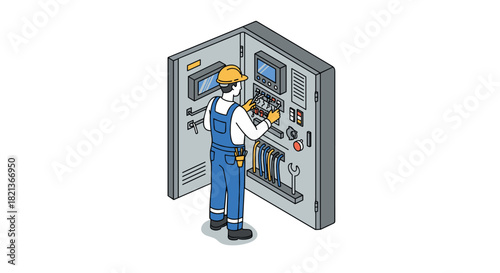Technician operating control panel in industrial setting