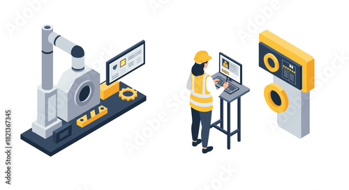 Isometric factory automation and worker monitoring digital systems