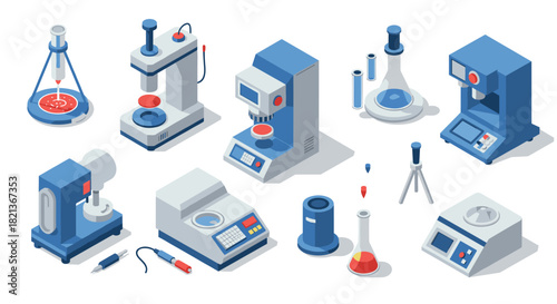 Isometric laboratory equipment icons with modern 3d design and scientific theme