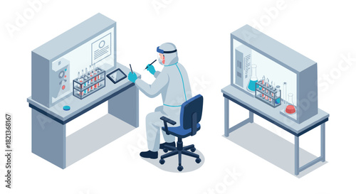 Scientist conducting research in high-tech laboratory with modern equipment