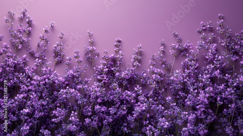 A dense collection of vibrant purple lavender flowers creates a rich, textured image against a gradient background. Perfect for designs related to nature, beauty, relaxation, or wellness.