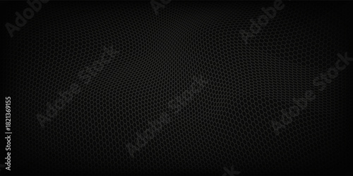 Perforated metal. Dark sheet plate with perforation holes, black metallic vector background. Illustration of pattern plate dark background carbon