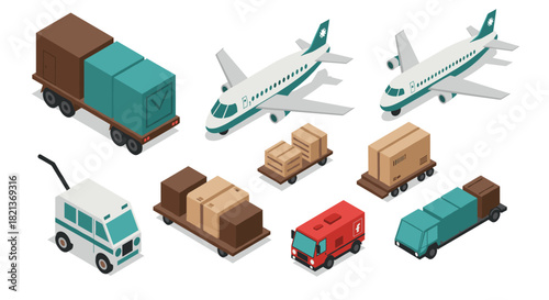 Isometric transport and cargo elements for shipping and delivery design