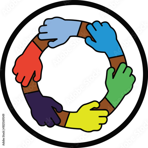 Diverse people joining hands together as a symbol of unity teamwork and cooperation for global peace