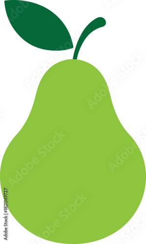 Simple green pear illustration with leaf and stem